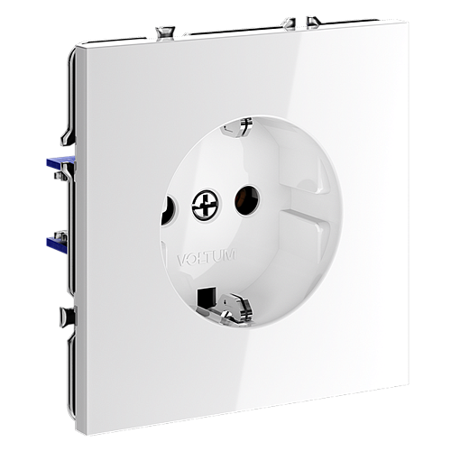 картинка Розетка встраиваемая VOLTUM S70 с заземлением 16А, (белый глянцевый)